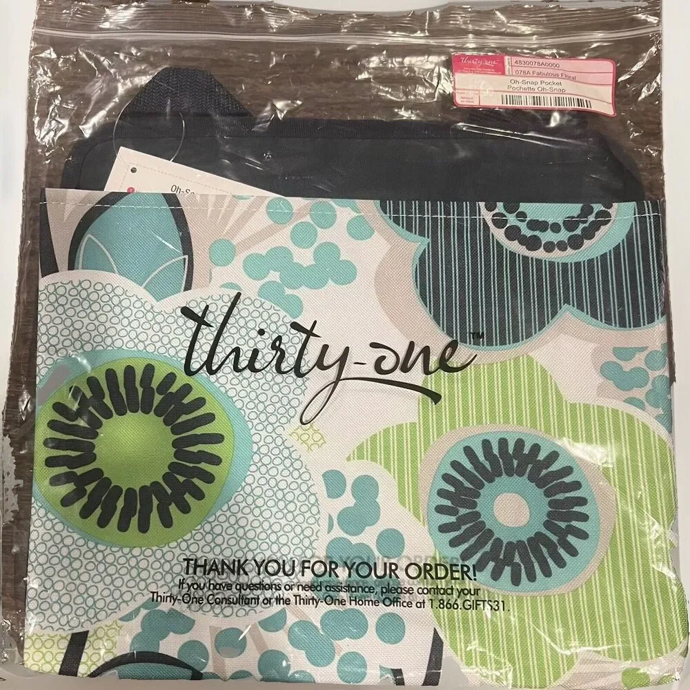 Thirty One Oh Snap Pocket in Blue/Green/White 078A Fabulous Floral Single Pouch